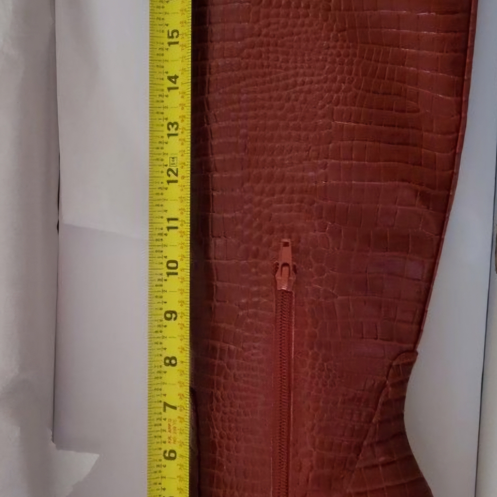 Elegant Red Croc-Embossed Knee-High Boots/ final sale - Picture 3 of 6